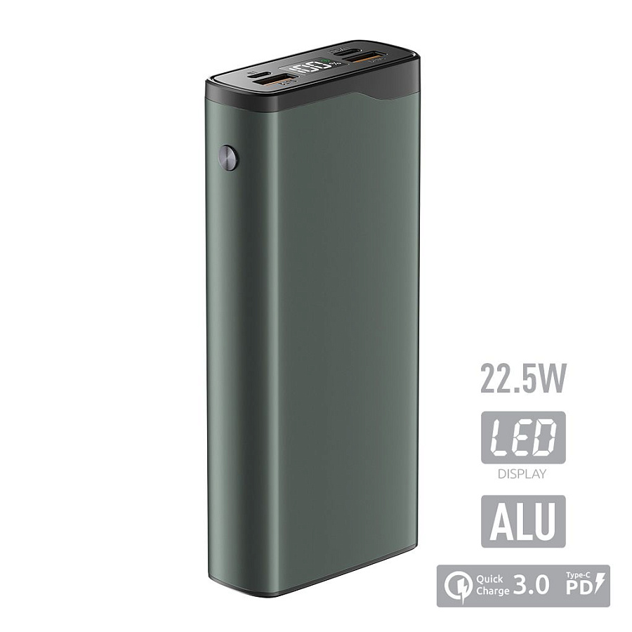 Внешний аккумулятор QL-20, 20000 mAh, 22.5W, QuickCharge 3.0, зеленый
